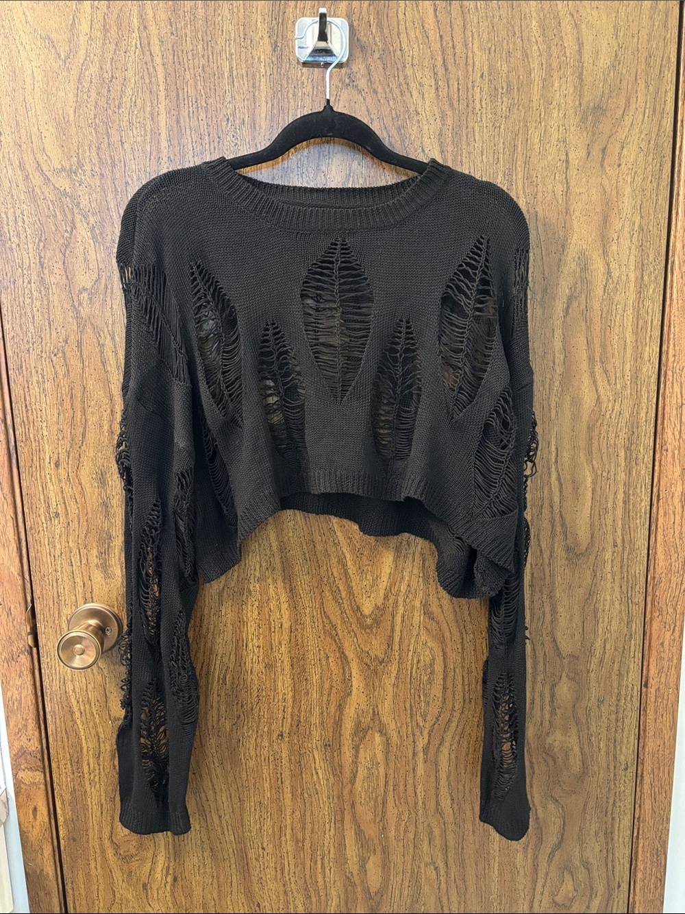 Black Distressed Cropped Sweater